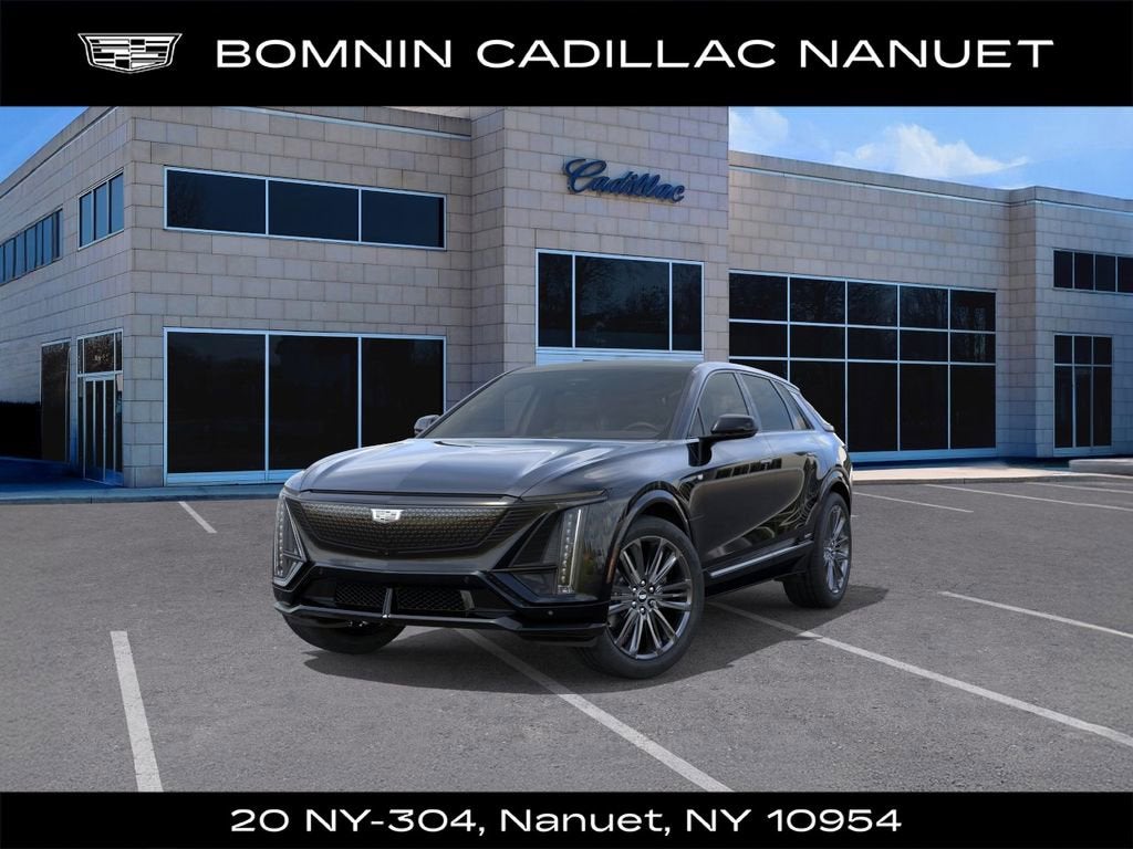 2026 Cadillac LYRIQ V-Series in Stellar Black Metallic — front three-quarter view